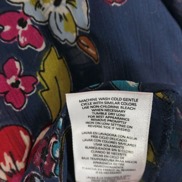 Kut From The Kloth Blouse Womens Large Blue Floral Sheer Roll Tab Sleeves Boho - Picture 11 of 13